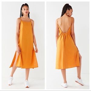 UO Backless Linen Midi Dress in Mustard